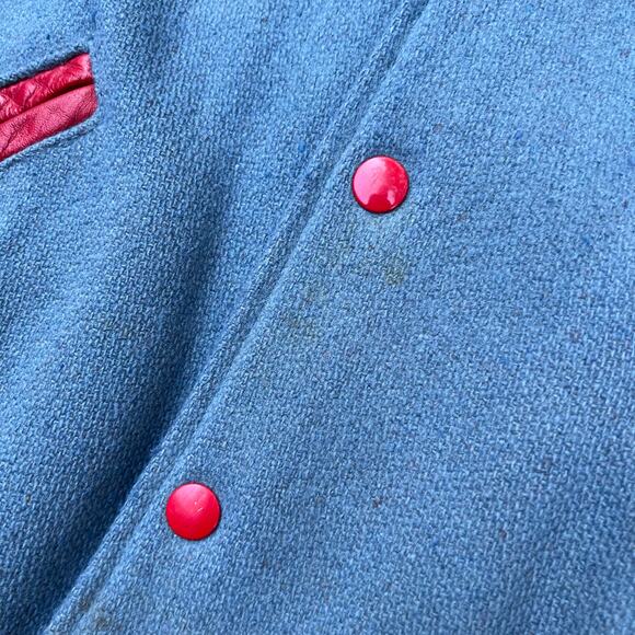 True Vintage Rams Brad Varsity Jacket School Letterman Blue Shoulder Stripe Wool - Picture 7 of 16